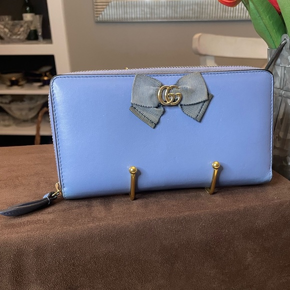 Gucci Handbags - Gucci Blue Wallet with Bow Accents - Japan Exclusive